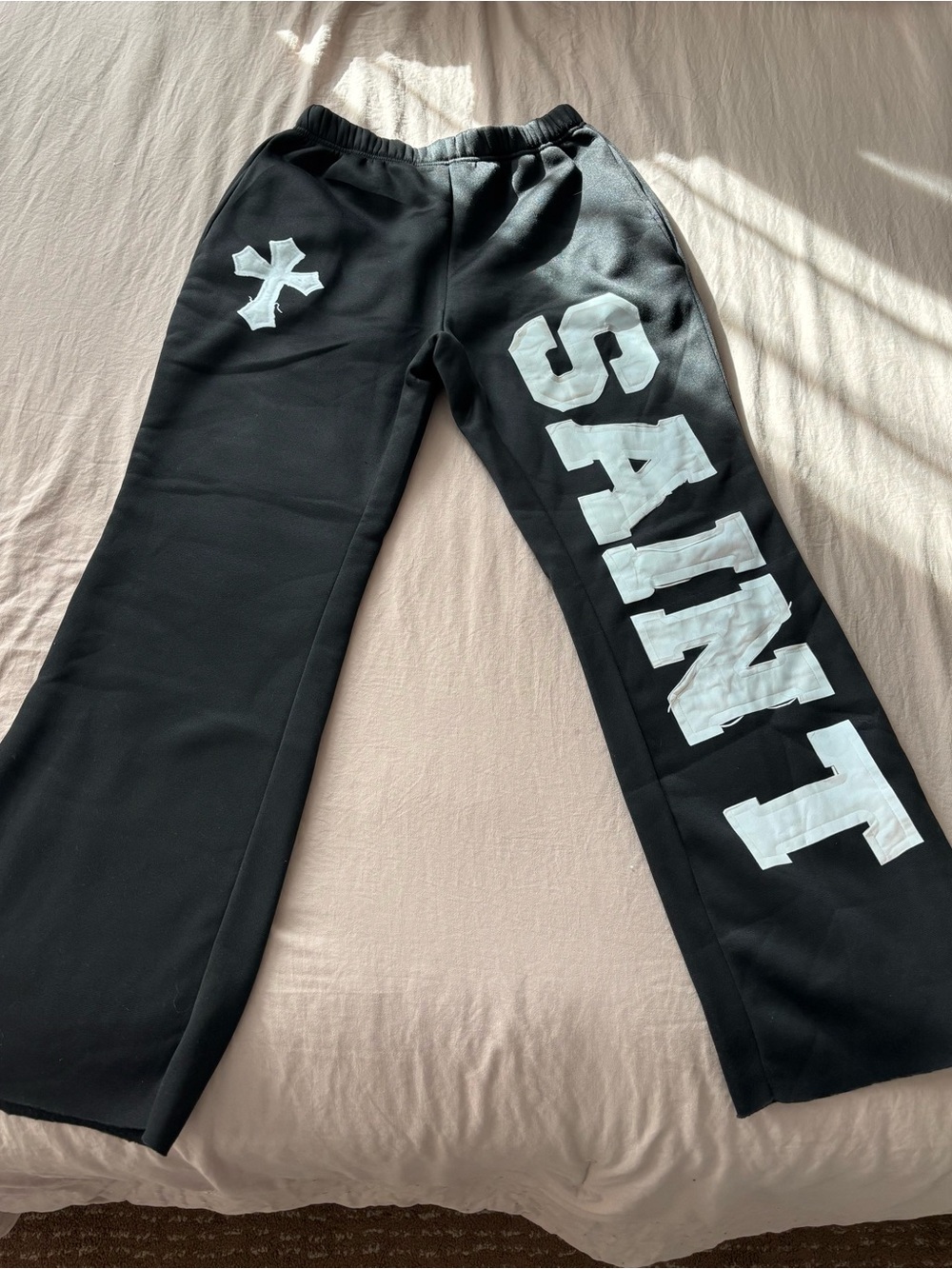 SHEIN Black Sweatpants with White 'SAINT' Graphic
